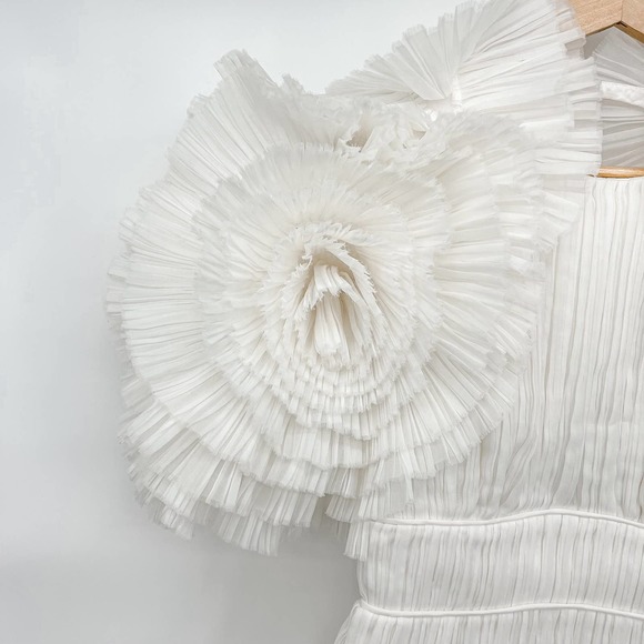 Aje. Dress Gown Expressive Pleated Maxi Dress Wedding Bride Puff Sleeve White 4 - Picture 7 of 14